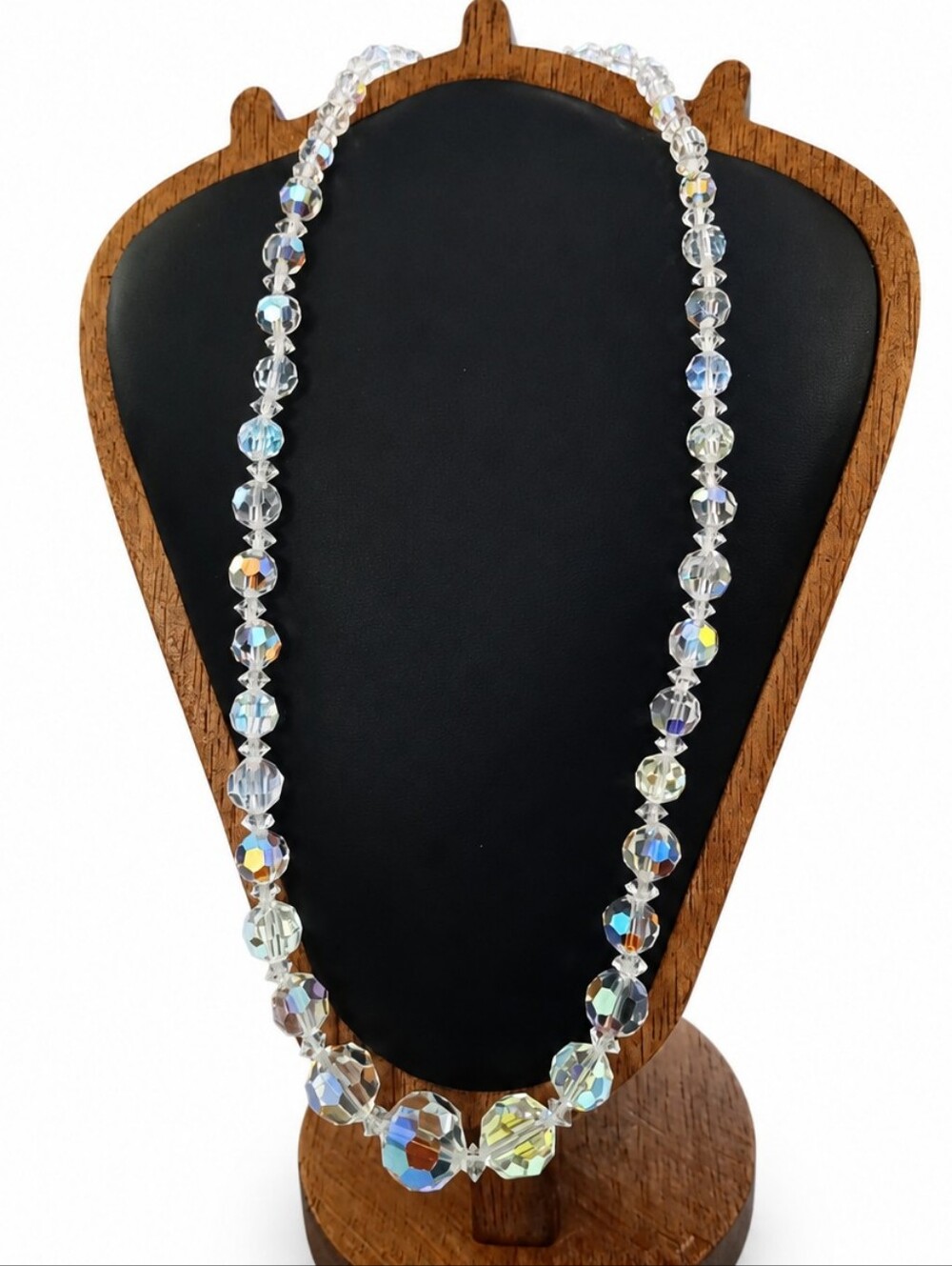 Vintage Crystal Aurora Borealis Bead Necklace - Clear